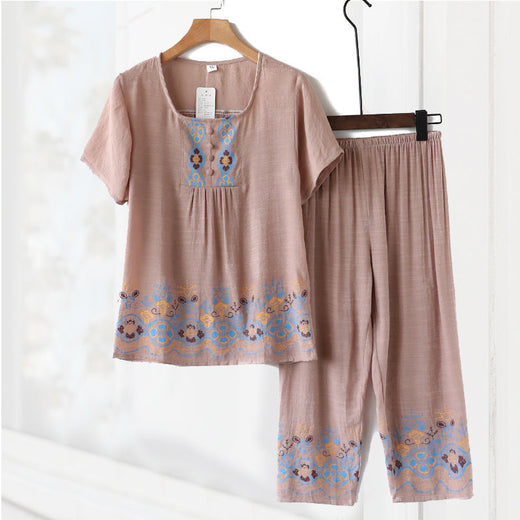 Traje de ocio de verano de dos piezas de algodón-lino