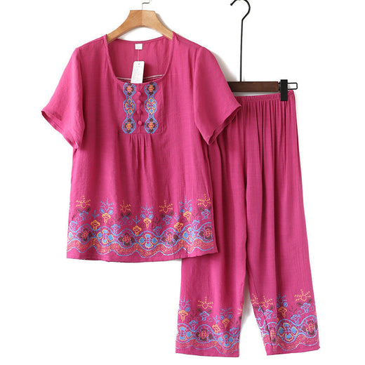 Traje de ocio de verano de dos piezas de algodón-lino