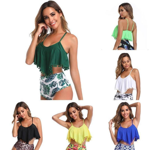 Bikini de cintura alta acolchado con volantes al lado