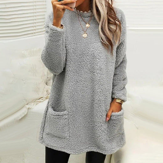 Vestido casual cálido de manga larga con cuello redondo
