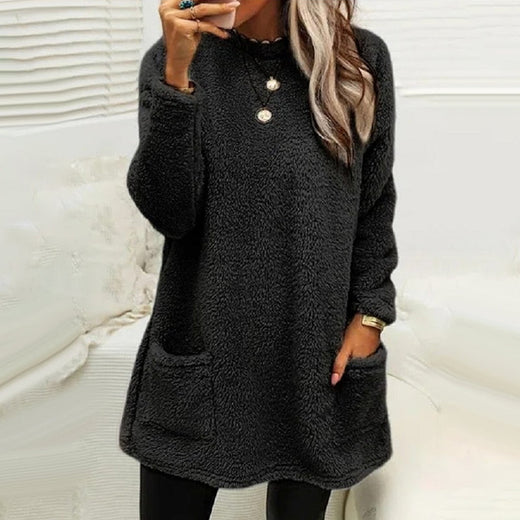 Vestido casual cálido de manga larga con cuello redondo