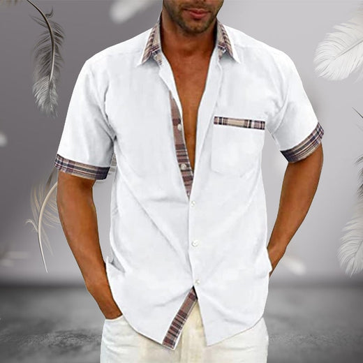 Camisa casual de verano con cuello de cuadros para hombre
