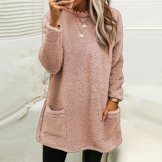 Vestido casual cálido de manga larga con cuello redondo
