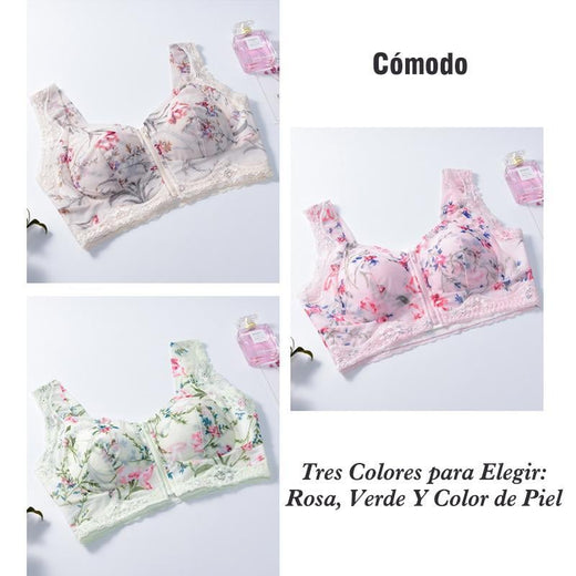 Sujetador deportivo con cremallera frontal y estampado floral para mujer