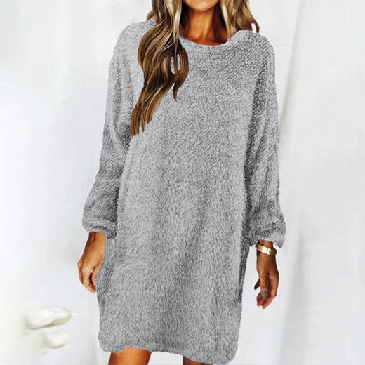 Vestido casual cálido de manga larga con cuello redondo