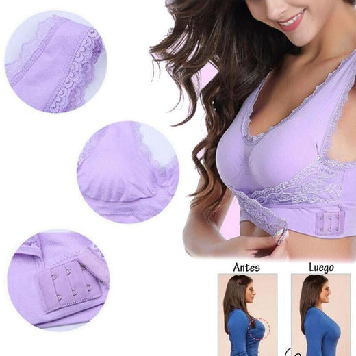 Sujetador de levantamiento de encaje con hebilla cruzada frontal