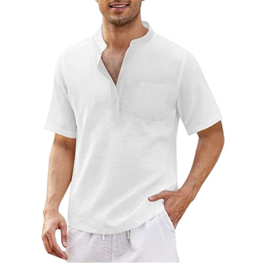 Camisa De Lino Y Algodón Para Hombre Camiseta Negra Con Cuello Levantado
