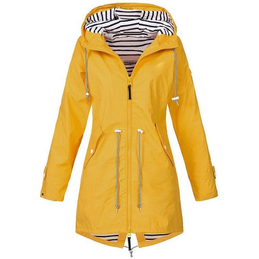 Chaqueta larga con capucha plegable impermeable
