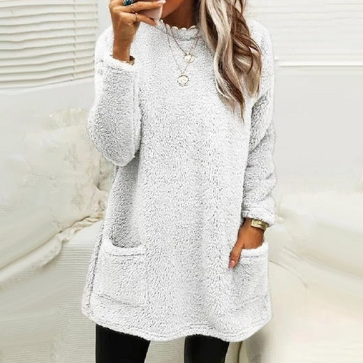 Vestido casual cálido de manga larga con cuello redondo