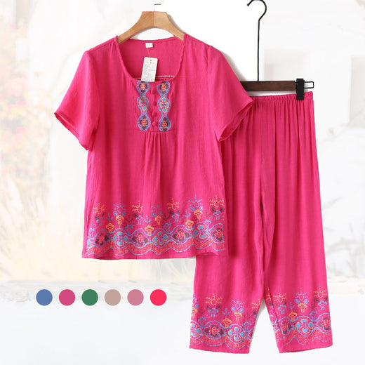 Traje de ocio de verano de dos piezas de algodón-lino