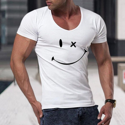 Camiseta De Manga Corta Con Cuello Redondo Y Sonrisa