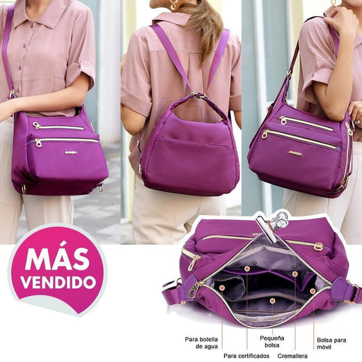 Bolso con doble cremalleras, también mochila y bandolera