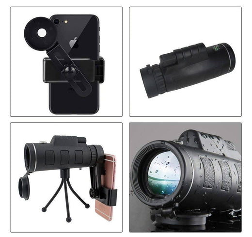 Telescopio monocular de alta potencia 12X50 con adaptador para teléfono inteligente y trípode