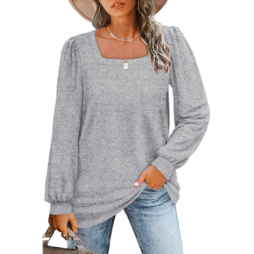 Camiseta Suelta Informal De Manga Larga Con Mangas Abullonadas