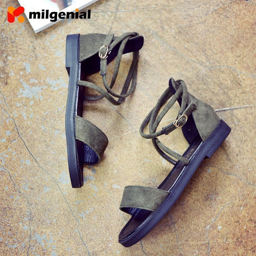 Sandalias Romanas de Tacón bajo con Tiras Cruzadas