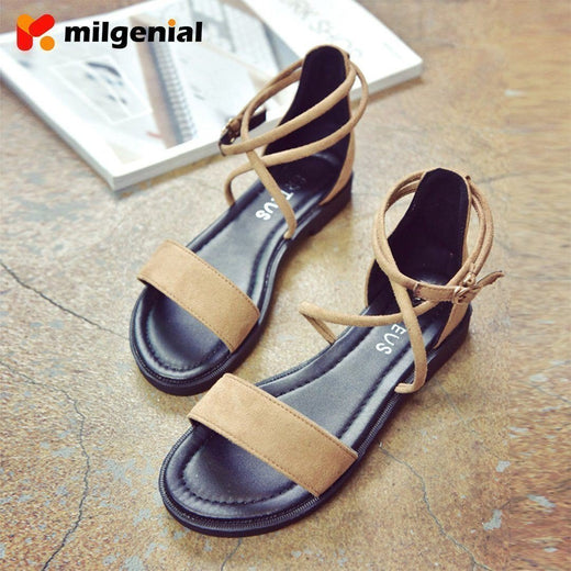 Sandalias Romanas de Tacón bajo con Tiras Cruzadas