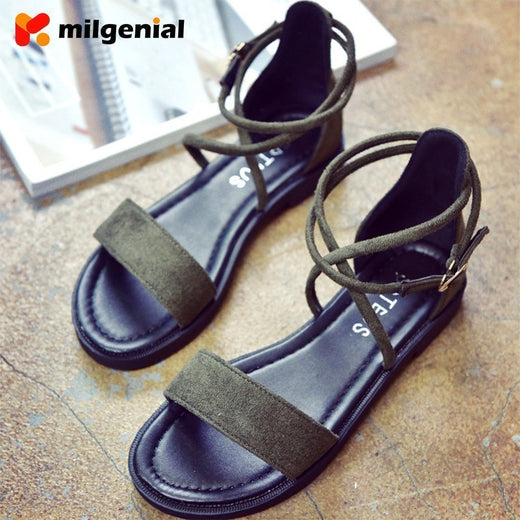 Sandalias Romanas de Tacón bajo con Tiras Cruzadas