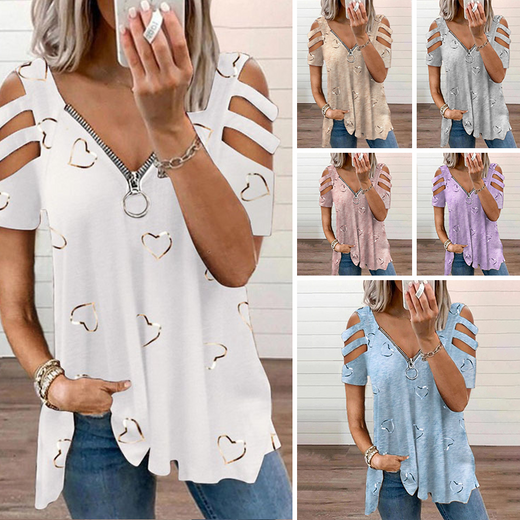 Camiseta con cuello de pico y cierre de cremallera