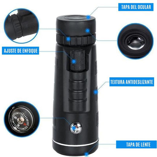 Telescopio monocular de alta potencia 12X50 con adaptador para teléfono inteligente y trípode