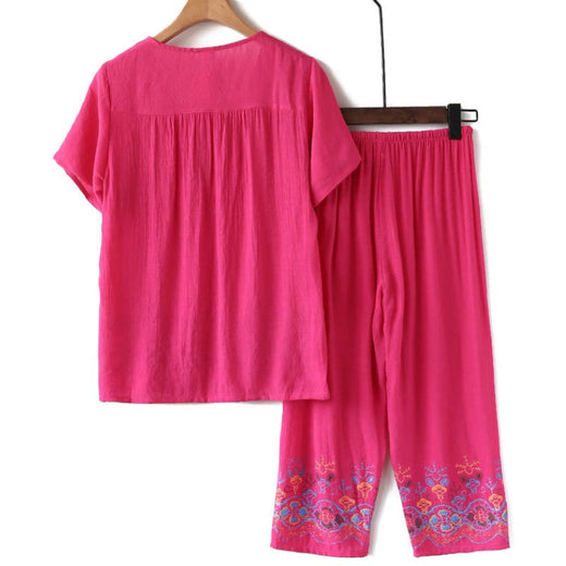 Traje de ocio de verano de dos piezas de algodón-lino