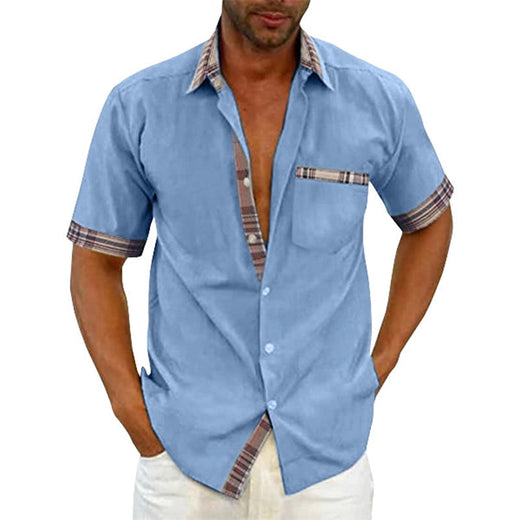 Camisa casual de verano con cuello de cuadros para hombre