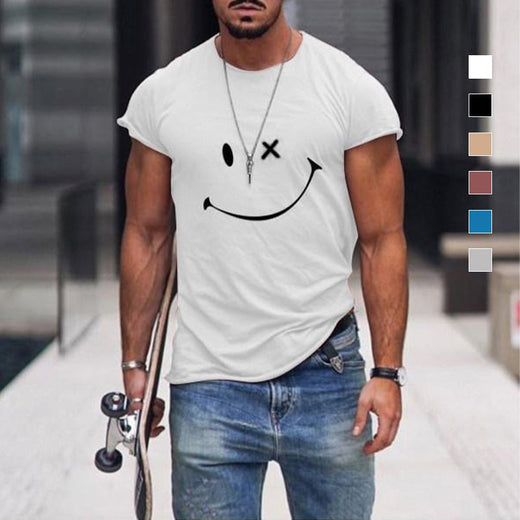 Camiseta De Manga Corta Con Cuello Redondo Y Sonrisa