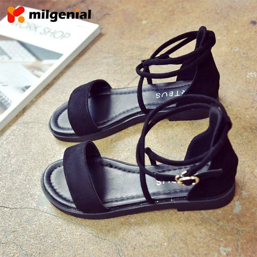 Sandalias Romanas de Tacón bajo con Tiras Cruzadas