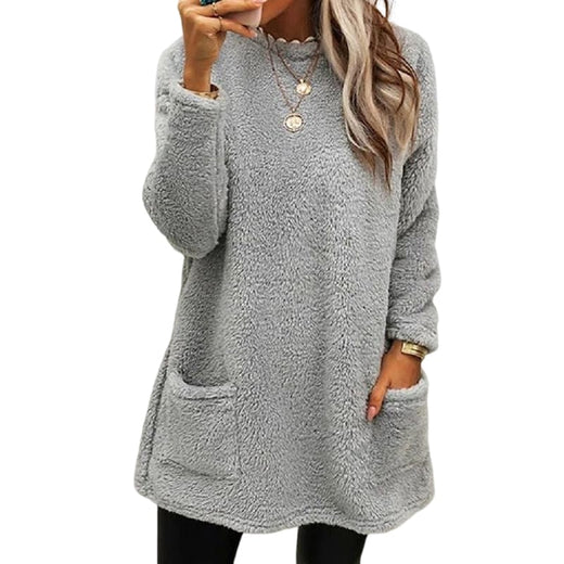 Vestido casual cálido de manga larga con cuello redondo
