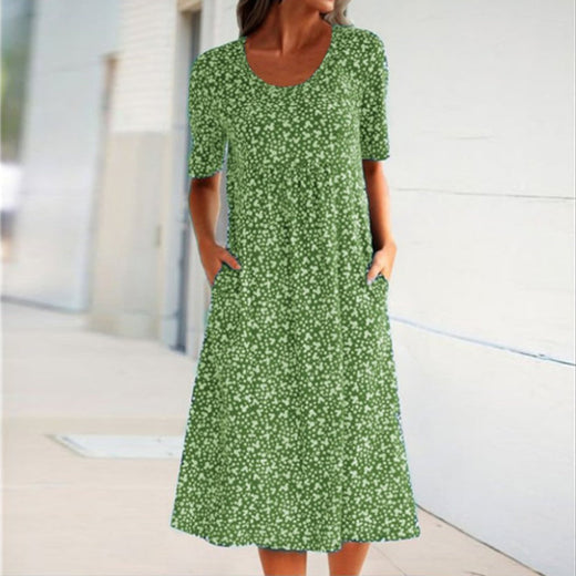 Vestido de playa floral con cuello redondo