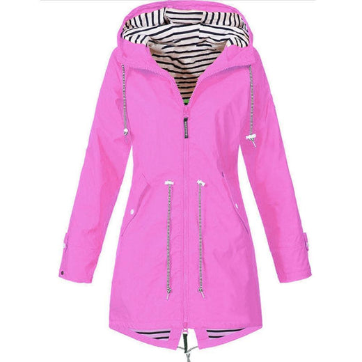 Chaqueta larga con capucha plegable impermeable