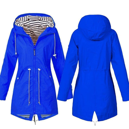 Chaqueta larga con capucha plegable impermeable