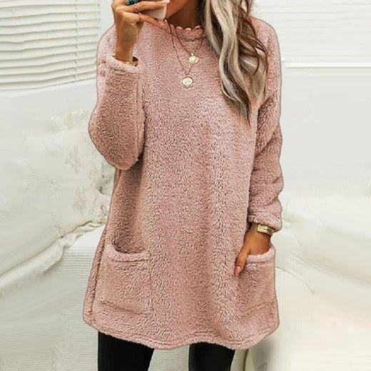 Vestido casual cálido de manga larga con cuello redondo