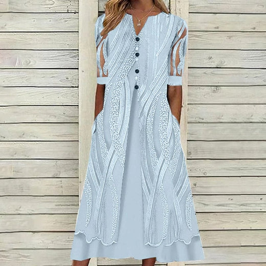 Vestido de mujer con bolsillos y escote en pico