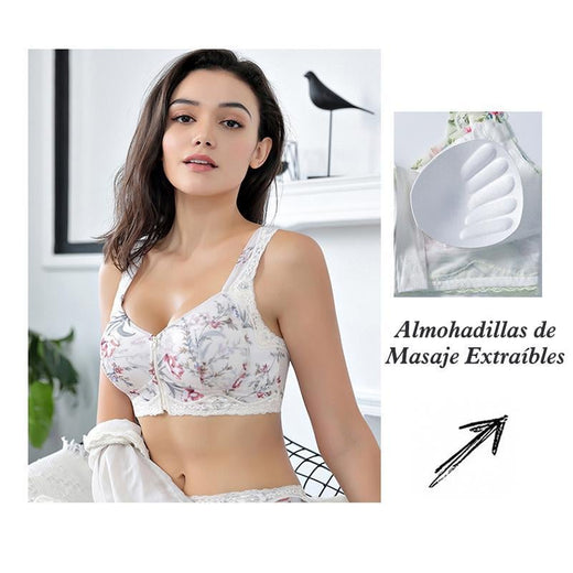 Sujetador deportivo con cremallera frontal y estampado floral para mujer