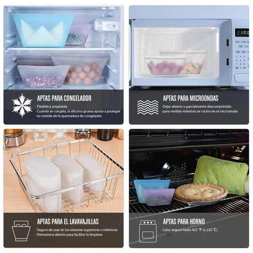 Bolsas reutilizables de silicona para almacenamiento de alimentos (3 PCS)