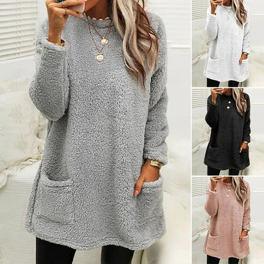 Vestido casual cálido de manga larga con cuello redondo