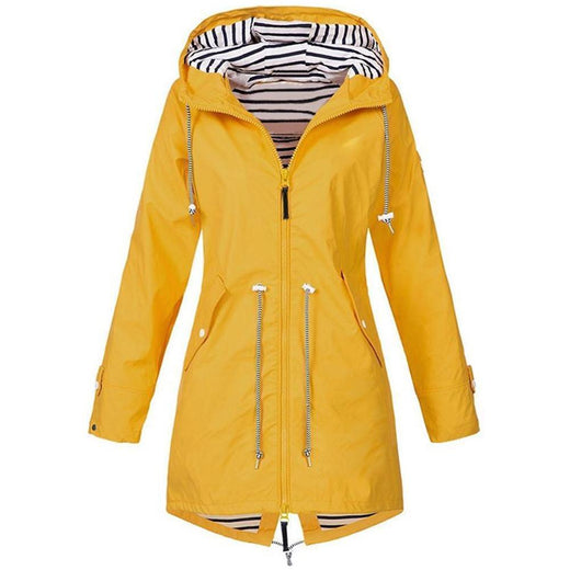 Chaqueta larga con capucha plegable impermeable