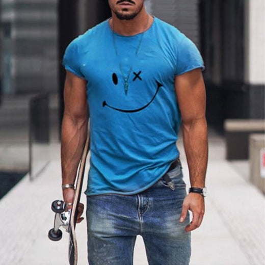 Camiseta De Manga Corta Con Cuello Redondo Y Sonrisa