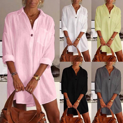 Blusa casual con cuello en V de color liso