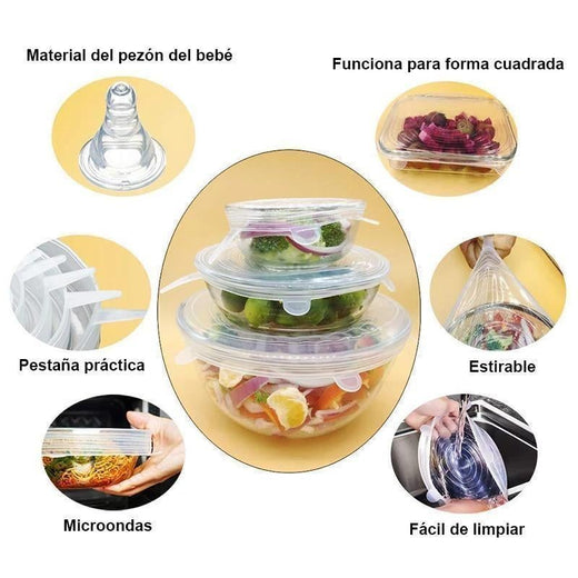Tapas Elásticas de Silicona , 6 piezas