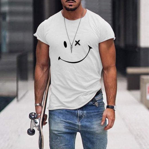 Camiseta De Manga Corta Con Cuello Redondo Y Sonrisa