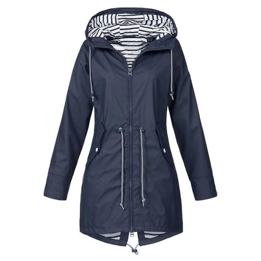 Chaqueta larga con capucha plegable impermeable