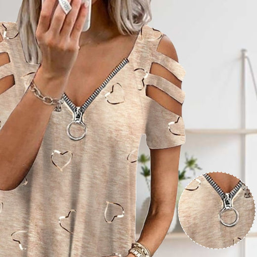 Camiseta con cuello de pico y cierre de cremallera