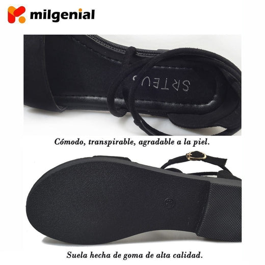 Sandalias Romanas de Tacón bajo con Tiras Cruzadas