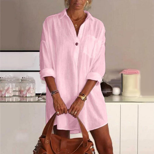 Blusa casual con cuello en V de color liso