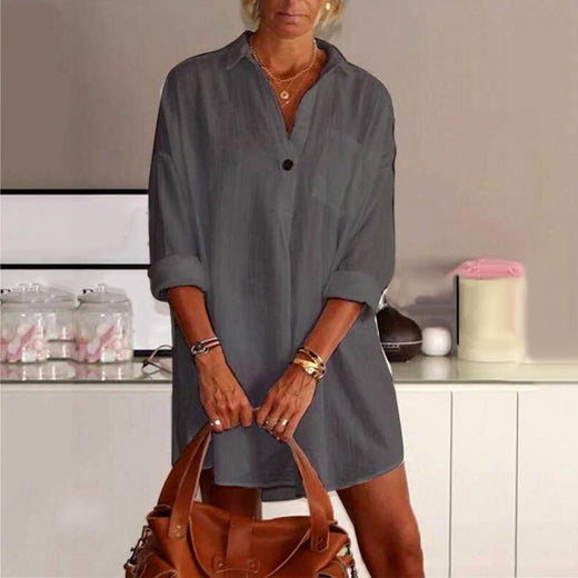 Blusa casual con cuello en V de color liso