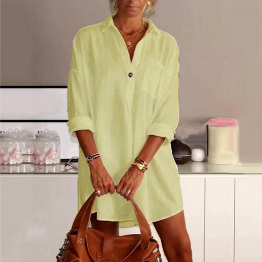 Blusa casual con cuello en V de color liso