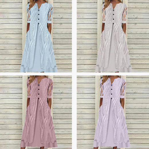 Vestido de mujer con bolsillos y escote en pico