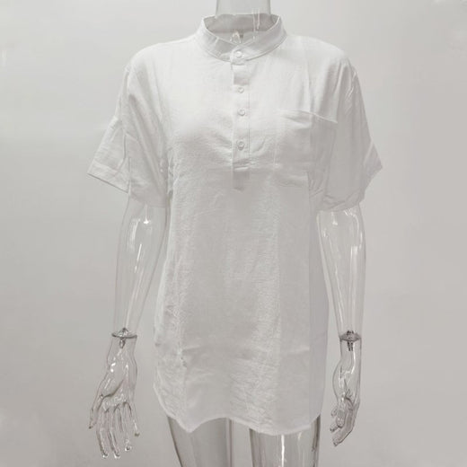 Camisa De Lino Y Algodón Para Hombre Camiseta Negra Con Cuello Levantado