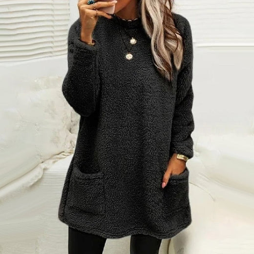 Vestido casual cálido de manga larga con cuello redondo